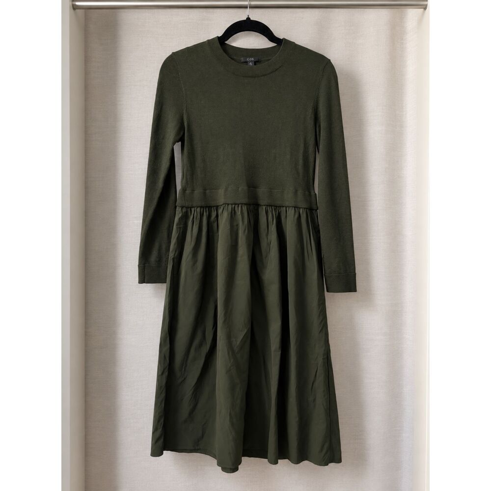 COS Olive Mixed-Media Midi Dress XS